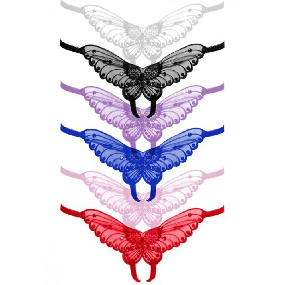Butterfly Crotchless Panty With Pearl Accents - Assorted Colors - One Size - Picture 1 of 1